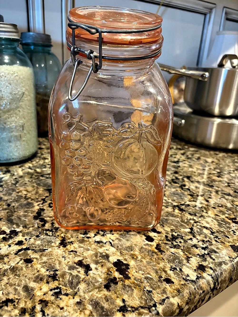 Vintage Pink Color Embossed Glass Storage Jar in Pink